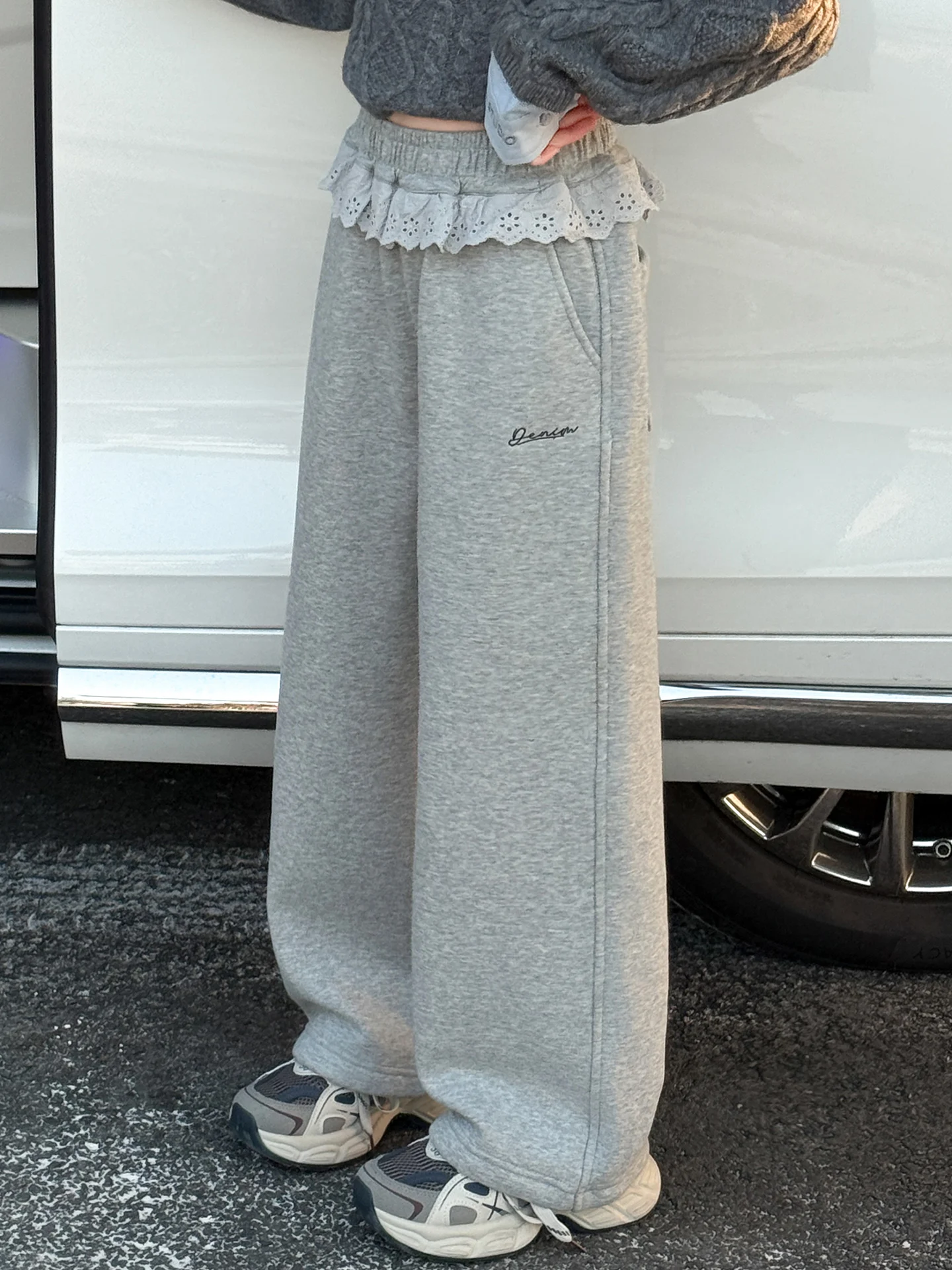 

Trendy Fce Lined Girls Pants High Waist Straight Leg Spor Warm Autumn Winter Faionable Kids Clothing School orm