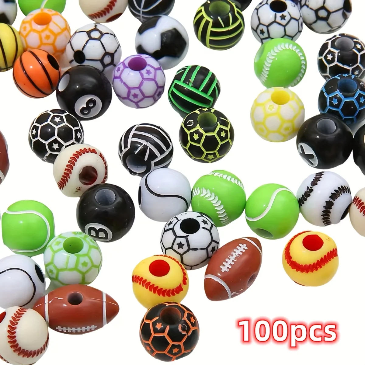 كرة السلة على طراز رياضي عشوائي، كرة القدم، البيسبول، الرجبي، حبات الجولف، الخرز المتناثر، أقراط قلادة سوار DIY المختلطة #1