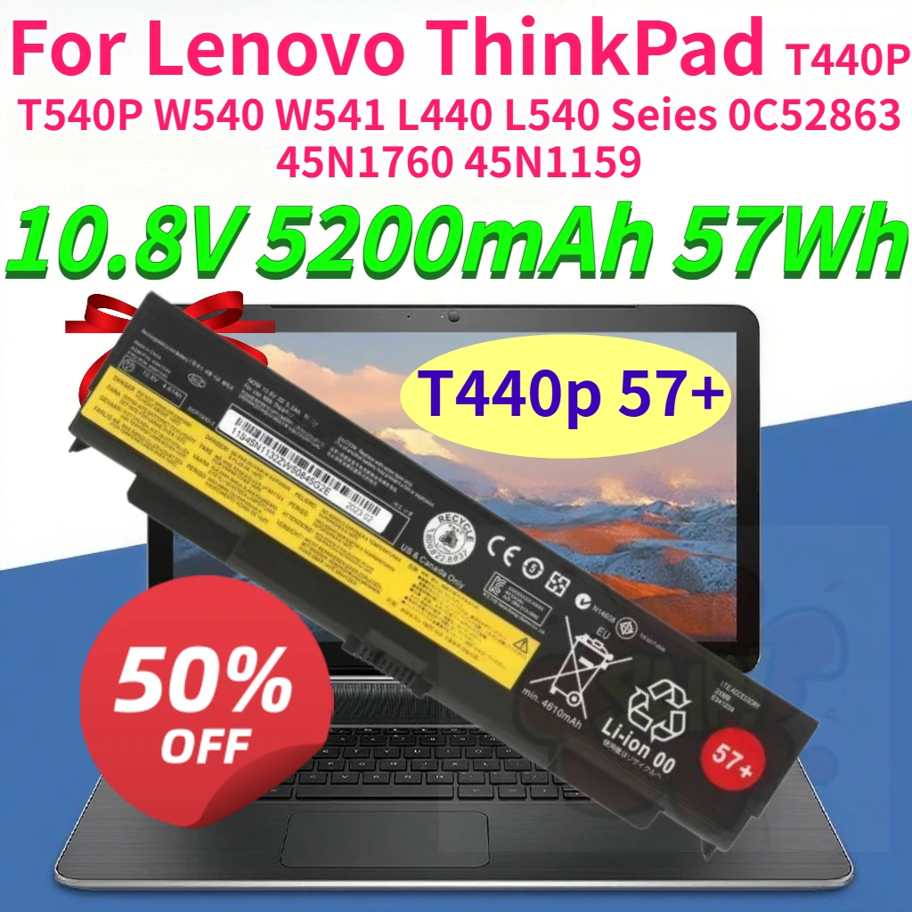New 5200mAh 45N1148 45N1149 57+ Laptop Battery For Lenovo ThinkPad T440P T540P W540 W541 L440 L540 Seies 0C52863 45N1760 45N1159