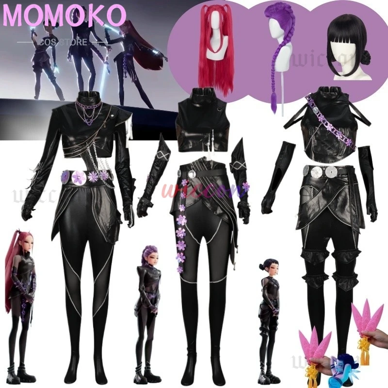 

Black Leather Set Anime Movie Kpop Demon Hunters Kpop Group Rumi Mira Cosplay Costume Zoey Darts Roleplay Outfit Party Halloween