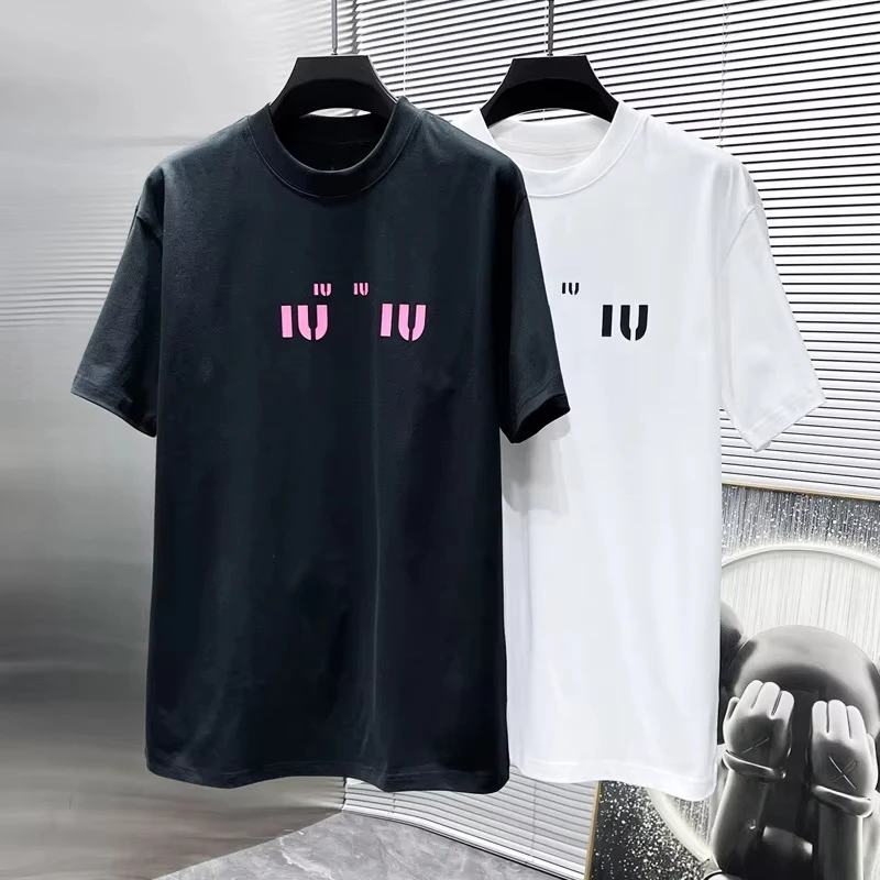 Summer Miu Wind Short Sleeve T-shirt Pure Cotton Men and Women Chest Letter Printing Loose Fashion New Fashion Brand Explosive