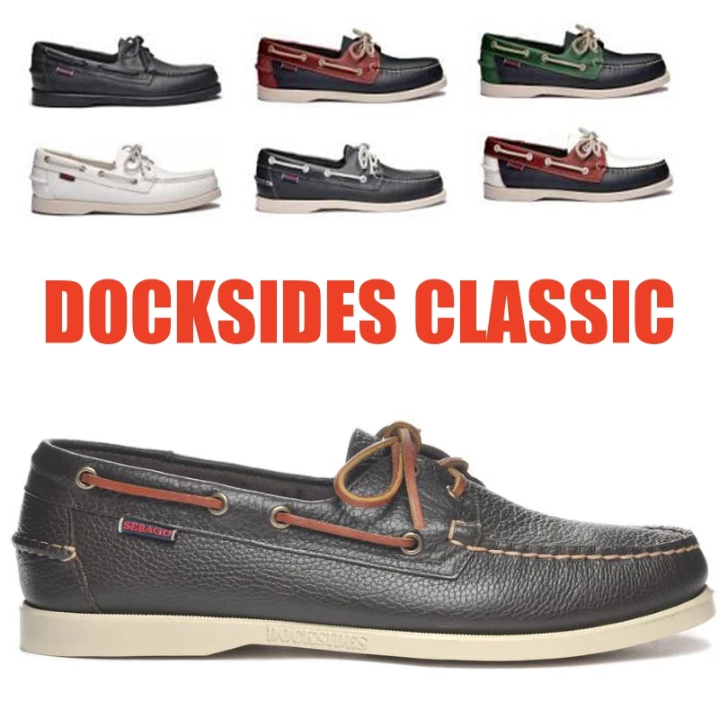 

Sebago Homme Men Genuine Leather Driving Shoes,Docksides Classic Boat Shoe,Brand Design Flats Loafers For Men Women AB250
