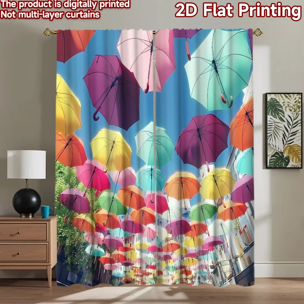 2D flat 2pcs Curtain French Romantic Style Colorful Hanging Umbrellas Digitally printed polyester Family Party Decoration
