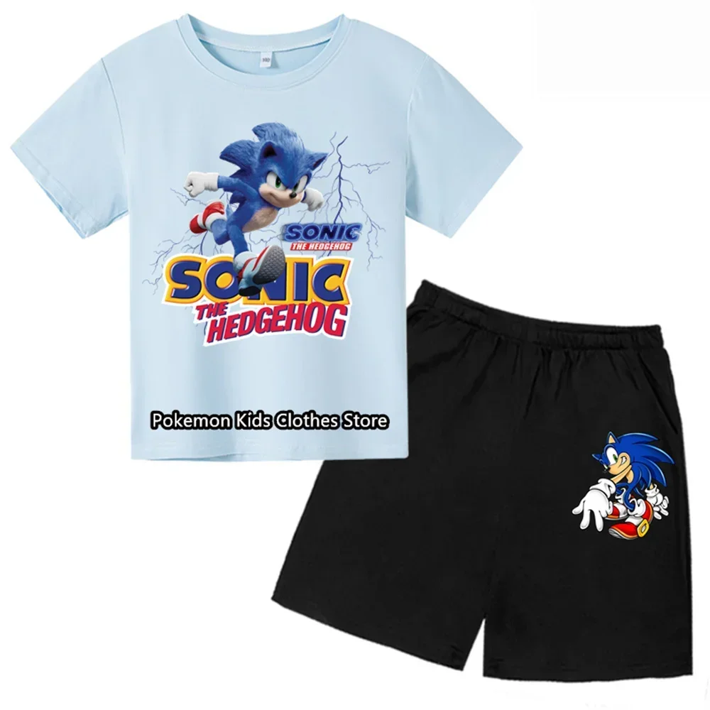 

New Kuromi T-Shirt Sonic Boys Girls Teenager Summer Short Sleeve Tops Children Casual Mickey Mouse Tops Tee Shirt set