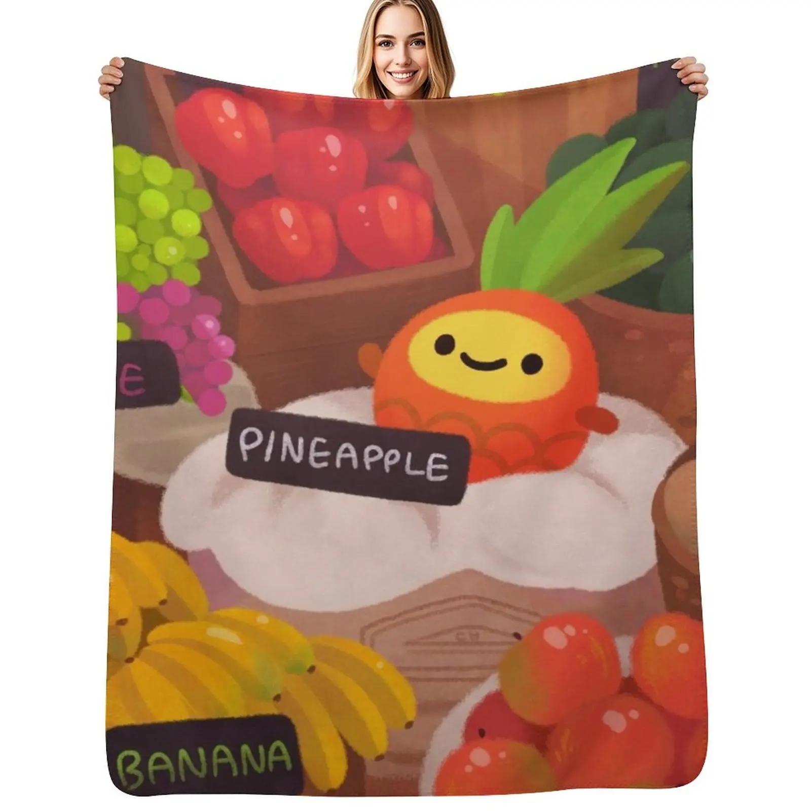 Pineapple NANA in the market Throw Blanket Spring Fall Cozy Throw Blanket for Couch