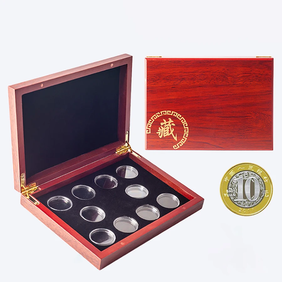 Red Round Coins Case Holders Storage Container Display 27mm 40mm Cases Wooden Box Commemorative Coins Collection Box CY