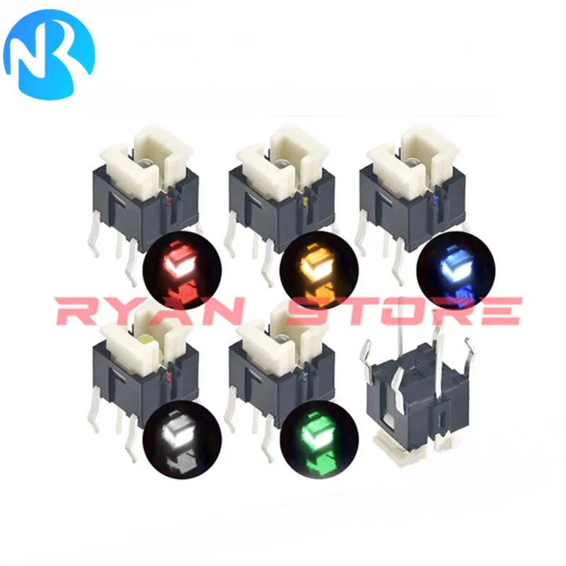 100PCS Iight Touch Switch 6*6*7 H Tactile Switches With LED Red White Blue Yellow Green 6X6X7 MM Microswitch/Key 6*6*7.2mm