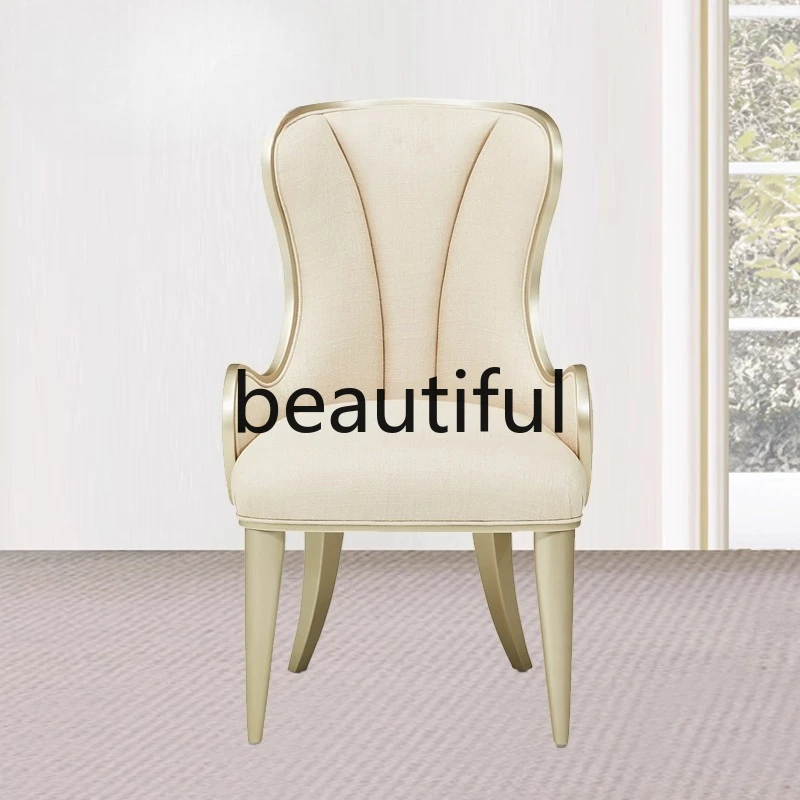 Furniture Customized American Modern Light Luxury Champagne Velvet Dining Chair Beige Fabric Book Chair