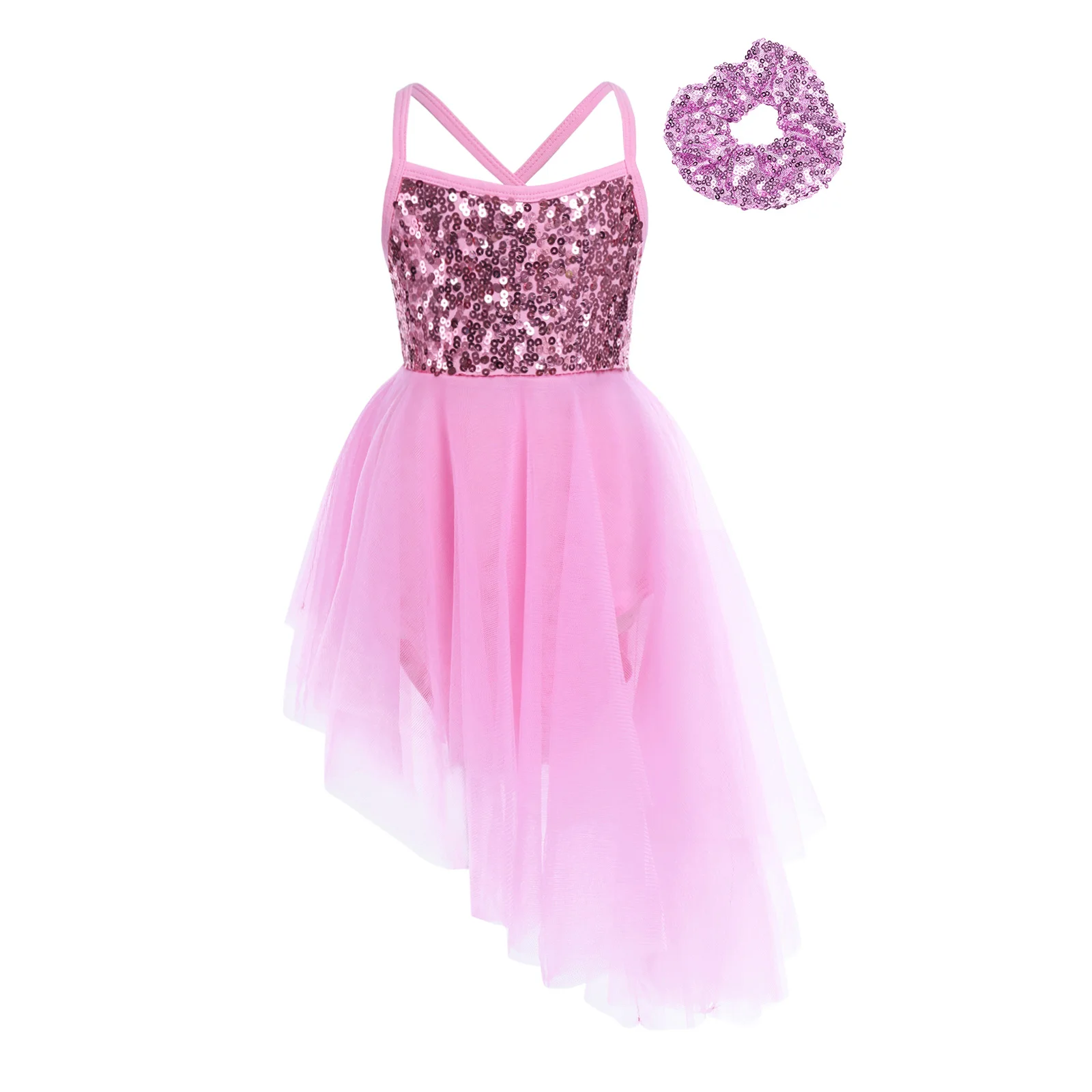 Enfants filles Ballet cygne neige danse robe sans manches paillettes Tulle Ballet danse gymnastique justaucorps robe avec attache de cheveux chapeaux