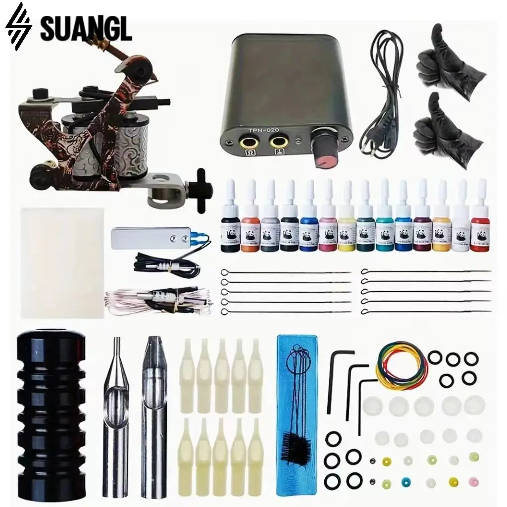 

Tattoo Coil Set, Tattoo Needles,14 Color Inks, Inks Cups, Power Supply Rotary Motor, Complete Tattoo Kit Suitable