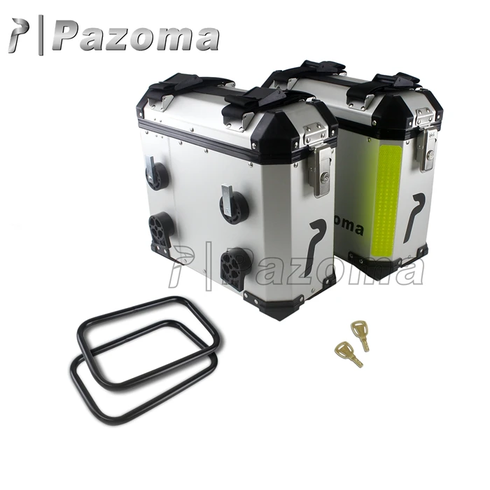 2026 Pazoma Universal Saddle Pannier Sliver Side Luggage Carrier Case Pair 36L Aluminum Motorcycle Side Boxes
