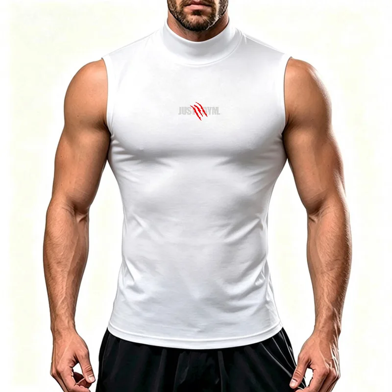 Mens Vests Polyester Elastic Quick Dry Compression Sleeveless Tank Top Summer Gym Workout Stretching Fitness Training Sportswear