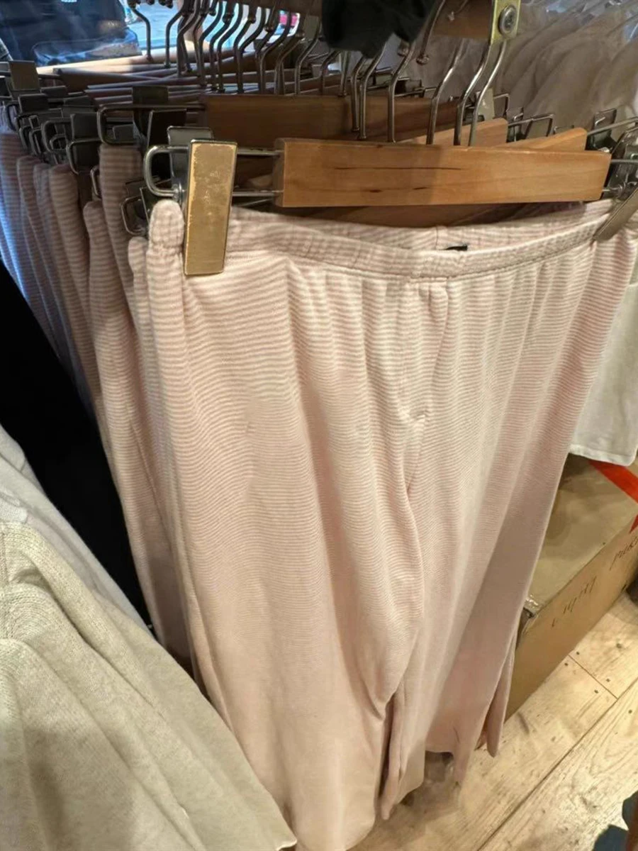 Nuovi pantaloni lunghi in cotone a righe rosa per donna pantaloni elastici a vita alta dritti per la casa pantaloni lunghi stile Preppy dolce e carino estivo