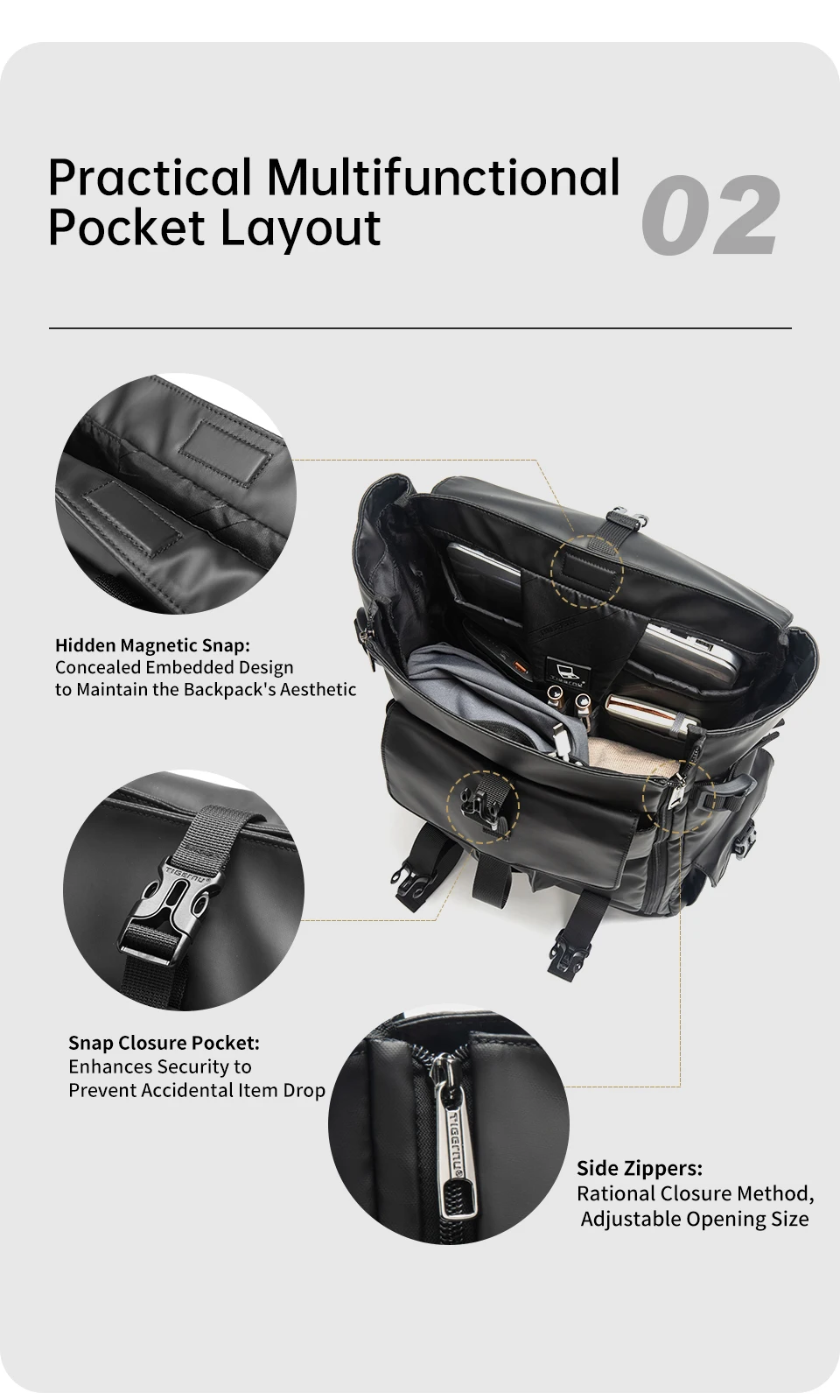 Tigernu Herren Rucksack Jugend Schulrucksäcke Mode Kabinenrucksack für Männer 15,6 Zoll Laptop Rucksäcke Reise Mochilas Rucksack – Detail 7
