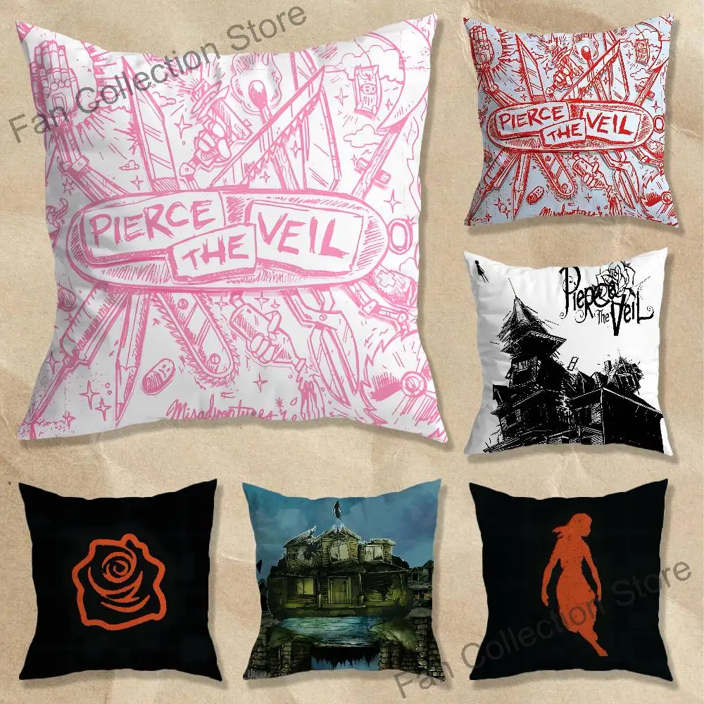 P-Pierce The V-Veil Band Art Pillow Case Square Double-Sided Printing Short Plush Sofa Cushion Cover Bedroom Bedside Pillow
