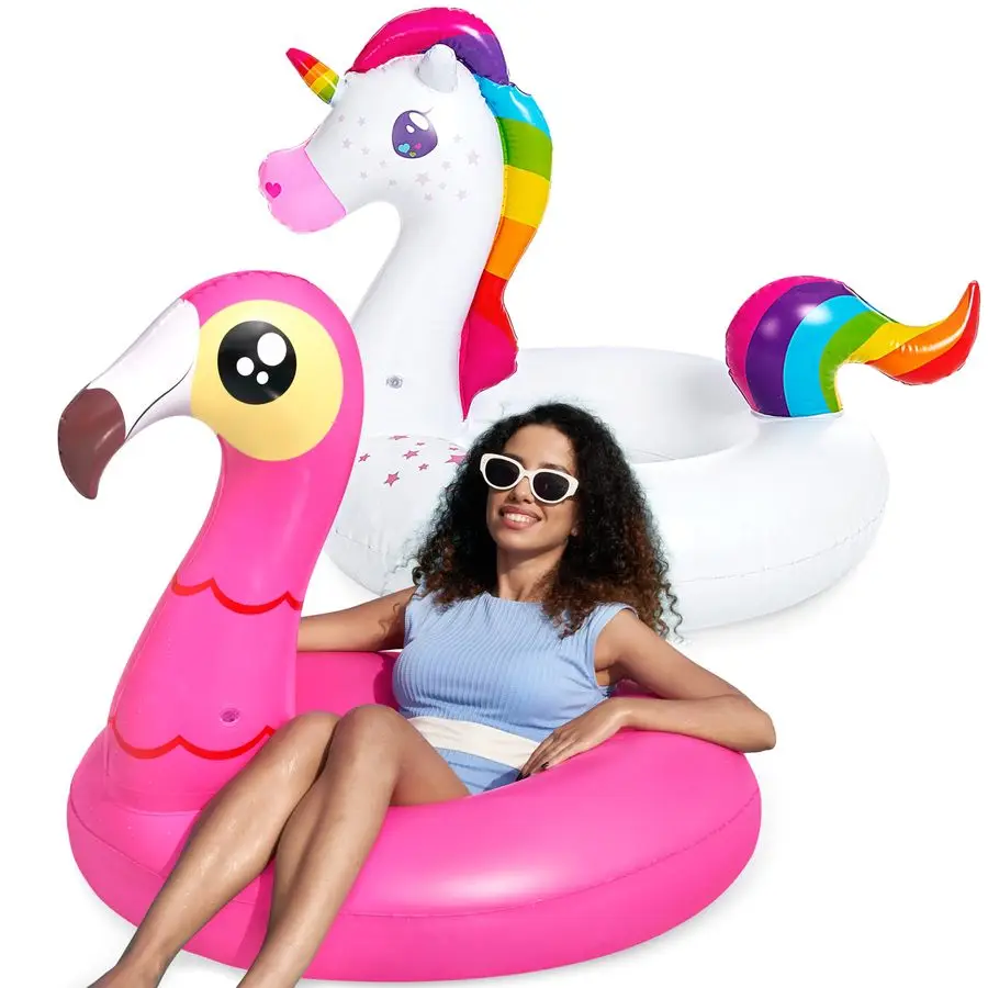 Confezione da 2 flamingo unicorno piscina galleggiante divertente galleggianti tubi gonfiabili per piscina giocattoli decorazioni per feste, vacanze estive lago spiaggia