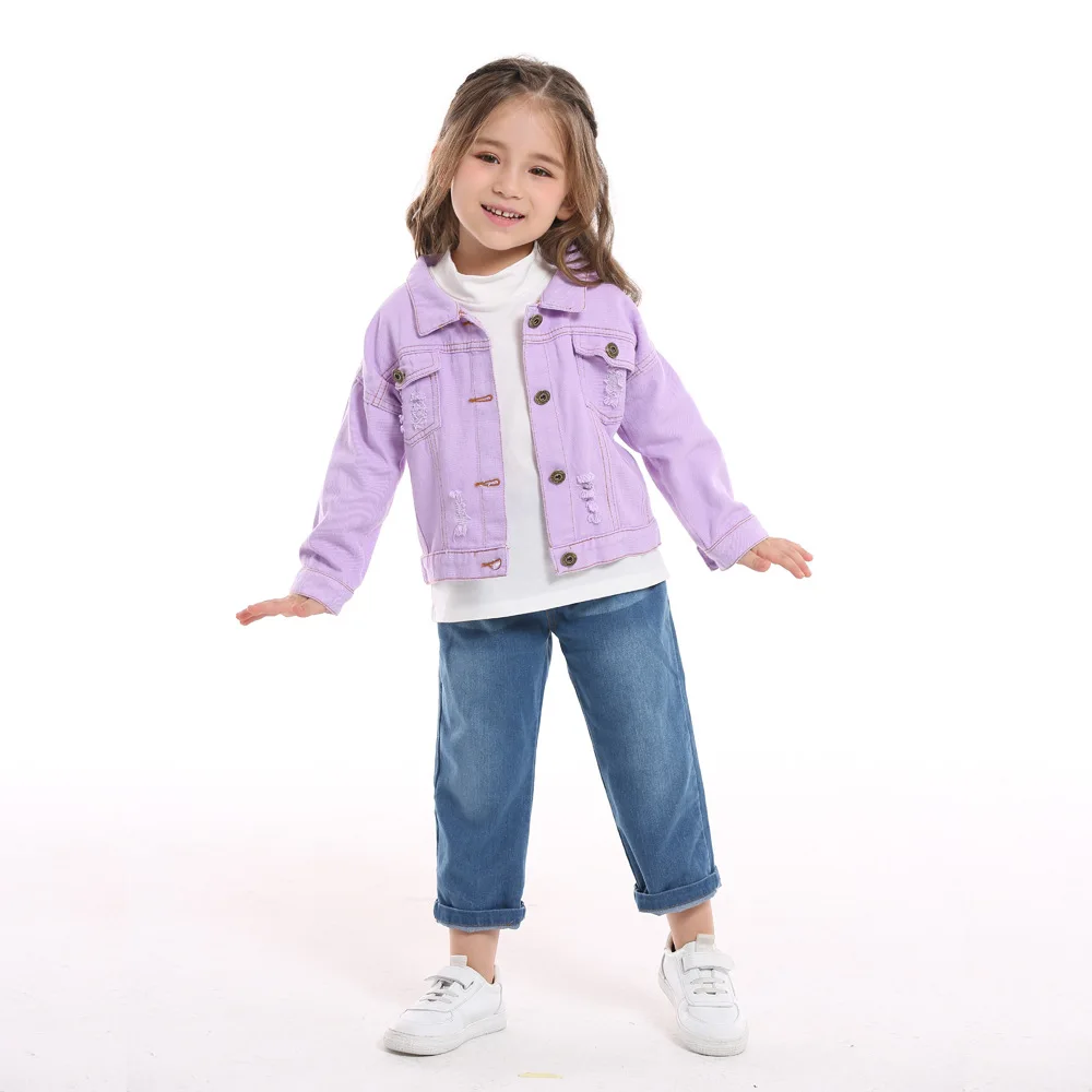 70-140cm Children\'s Denim Coat Spring Autumn Candy Color Unhooded Jeans Jacket Boys Girls\' Cool Jacket Cow Girl Outfit