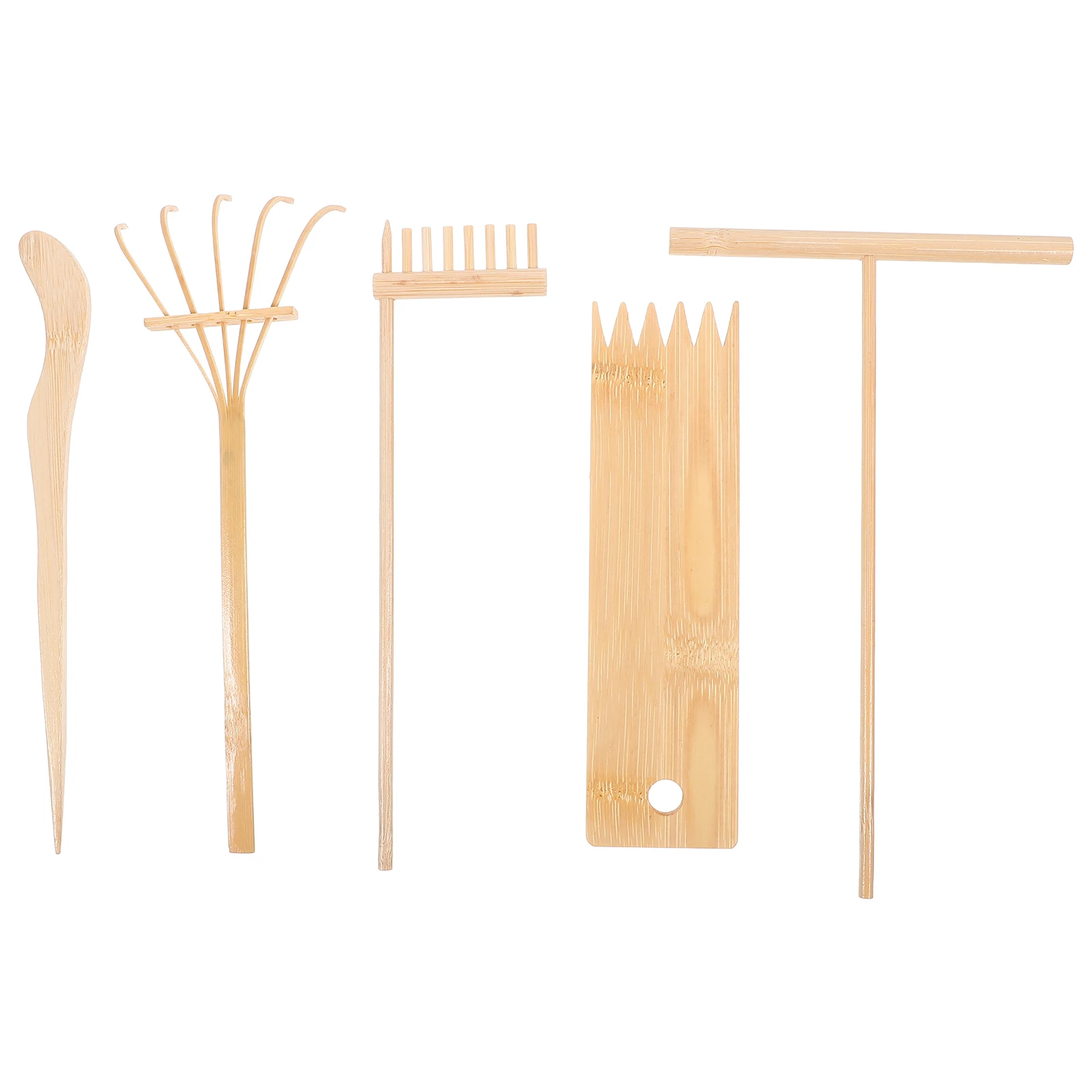 ชุดเครื่องมือทำสวนเซนไม้ไผ่ 5 ชิ้น ชุดจอบและคราดขนาดเล็กสำหรับโต๊ะทราย ตกแต่งภูมิทัศน์เซนบนโต๊ะทำงาน ช่วยผ่อนคลายและสร้างสมาธิ