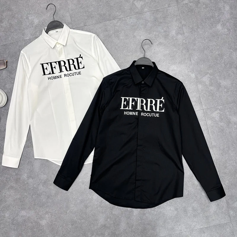 

Faionable Letter Embroidered Long Sve Fce Collar Casual irt Versatile Spring Autumn Men's Clothing Classy Commuter ...