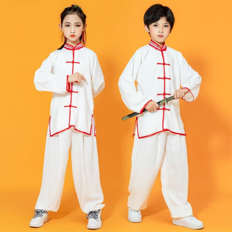 Crianças Wushu Traje Nova Juventude Manga Longa Terno Roupas Menino Menina Tai Chi Conjuntos Estudantes Kung Fu Performance Stage Outfits 3-16Y