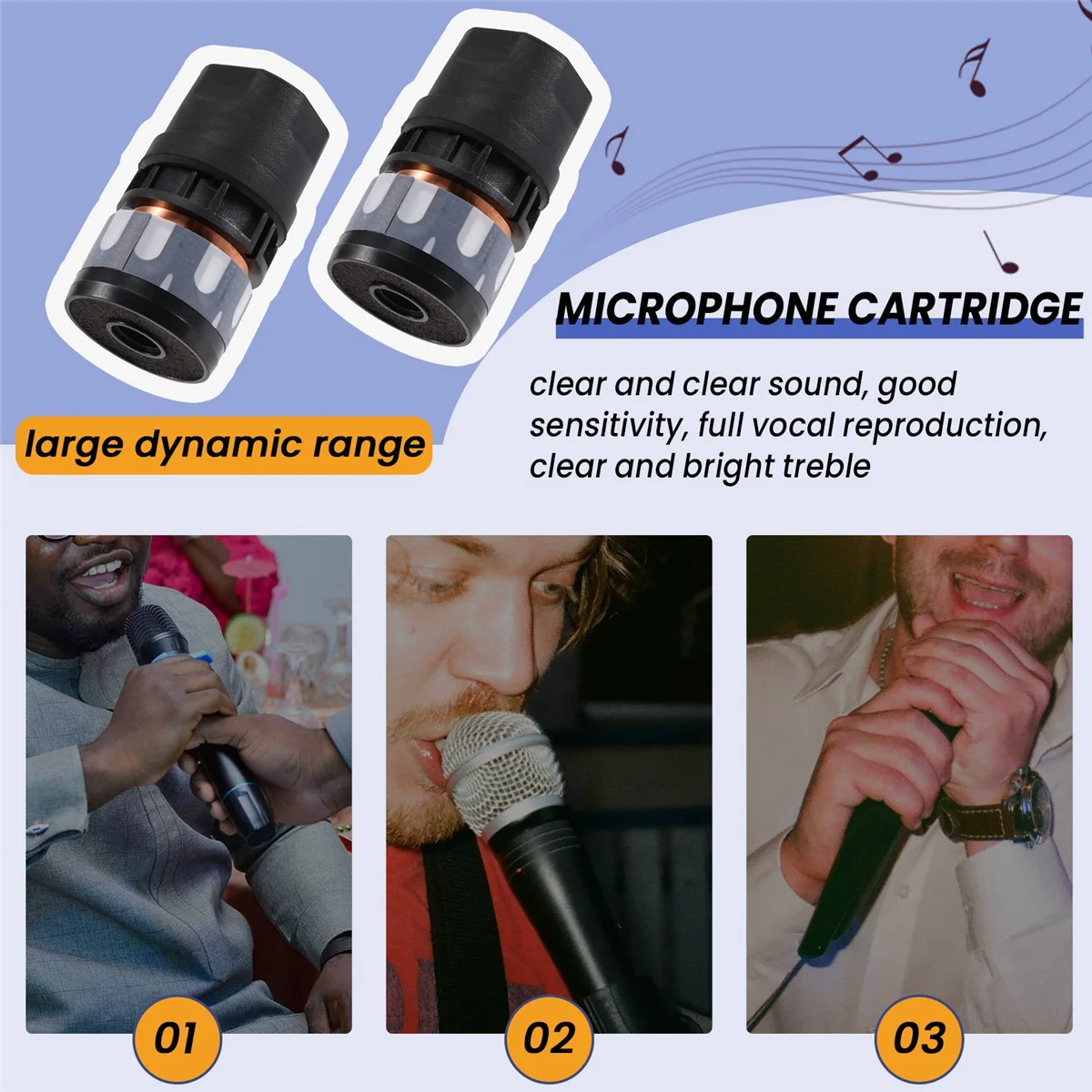 Cartucho de micrófono N-813 2 piezas, micrófono dinámico, cápsula central Universal, reparación de repuesto