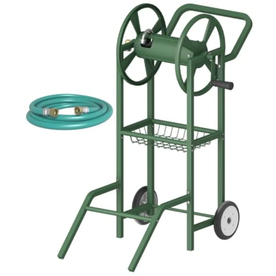

Тележка для шланга с 2 колесами, держатель для садового шланга, сверхпрочная стальная конструкция с порошковым покрытием, для улицы, для хранения и намотки шлангов длиной 125 футов (5/8 дюйма)