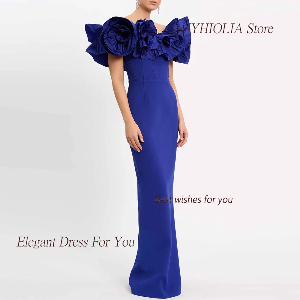 Crepe Evening Dresses For Sexy Women 2024 정장원피스 Vestidos de festa Elegant Pleated Formal Mermaid Blue Cocktail Long Party Gowns