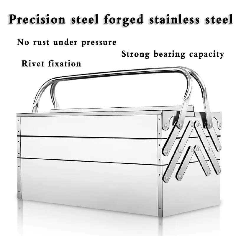 Upgrade Stainless Steel Tools Box Professional Complete Toolbox Metal Side-opening Double-handle Storage Folding Tool Storage