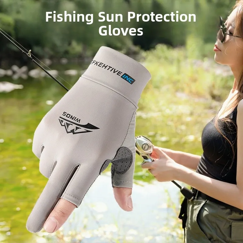 

Рыболовные перчатки Fiing Gloves Non-sti Bait Ice Silk Road Sub Gloves Sunscreen Anti-slip Fly Knoing Waterproof Sea Fishing Two-finger