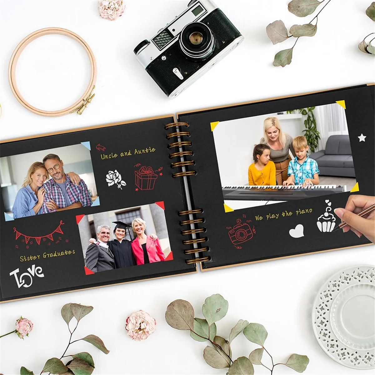 

AT13 DIY Scrapbook Album, 11.4 X 8.5Inch 80 Pages Photo Album Scrapbook Thick DIY Scrap Book for Graduation Gift, Black