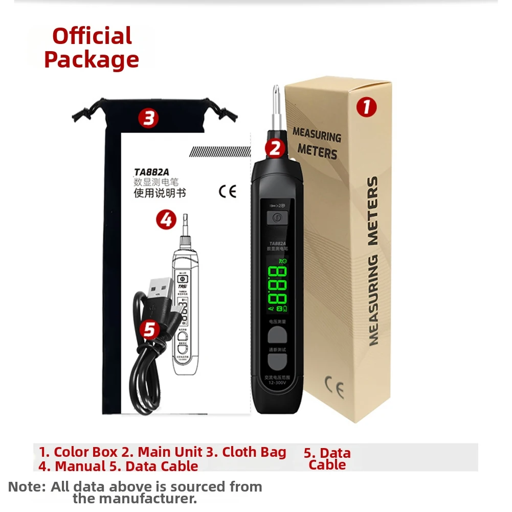 1pc TA882A Rechargeable Tester Pen For Breakpoint Inspection NCV Voltage Measurement 12~300V 50/60Hz