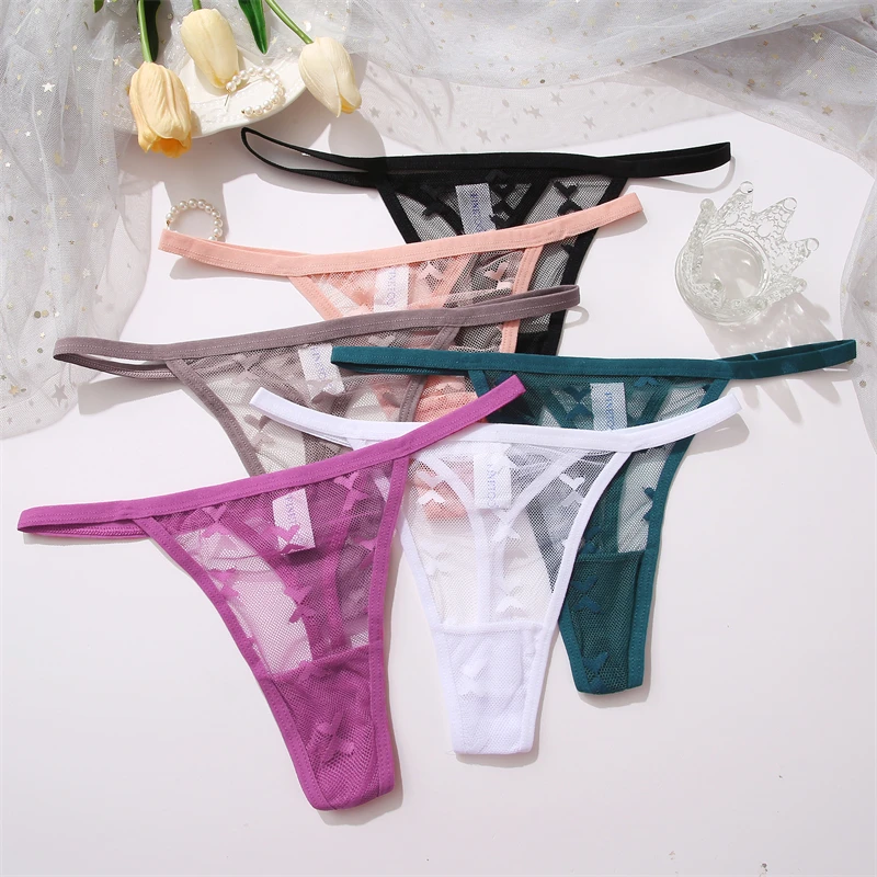 FINETOO 4Pcs/set Lace Thongs Sexy Low Waist Bikini Panties S-XL Lace G-string Underpants Comfortable T-Back Underwear Lingerie