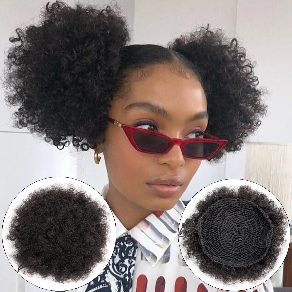 Afro Puff sznurkiem kucyk krótki syntetyczny perwersyjne kręcone doczepiane włosy puszyste wysokie treski Updo włosy dla czarnych kobiet