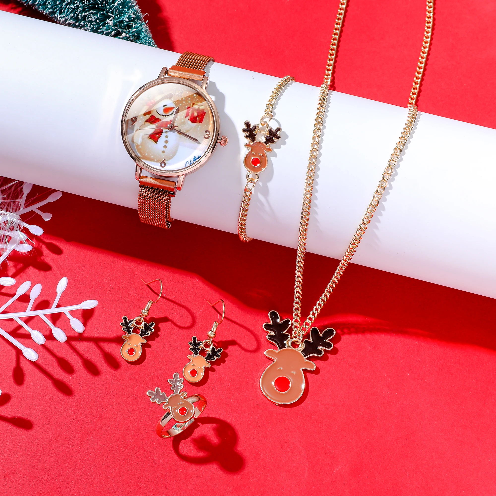 

Рождественские часы, подарок снеговика, сетчатые кварцевые наручные часы, набор аксессуаров на тему оленя, рождественский подарок премиум-класса