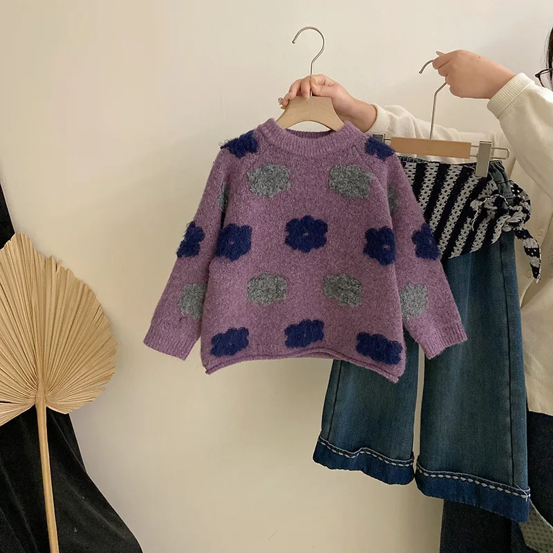 

Autumn and Winter Korean Three-dimensional Jacquard Crew-neck Sweater Thickened Sweater Fart Curtain Fleece Casual Pants