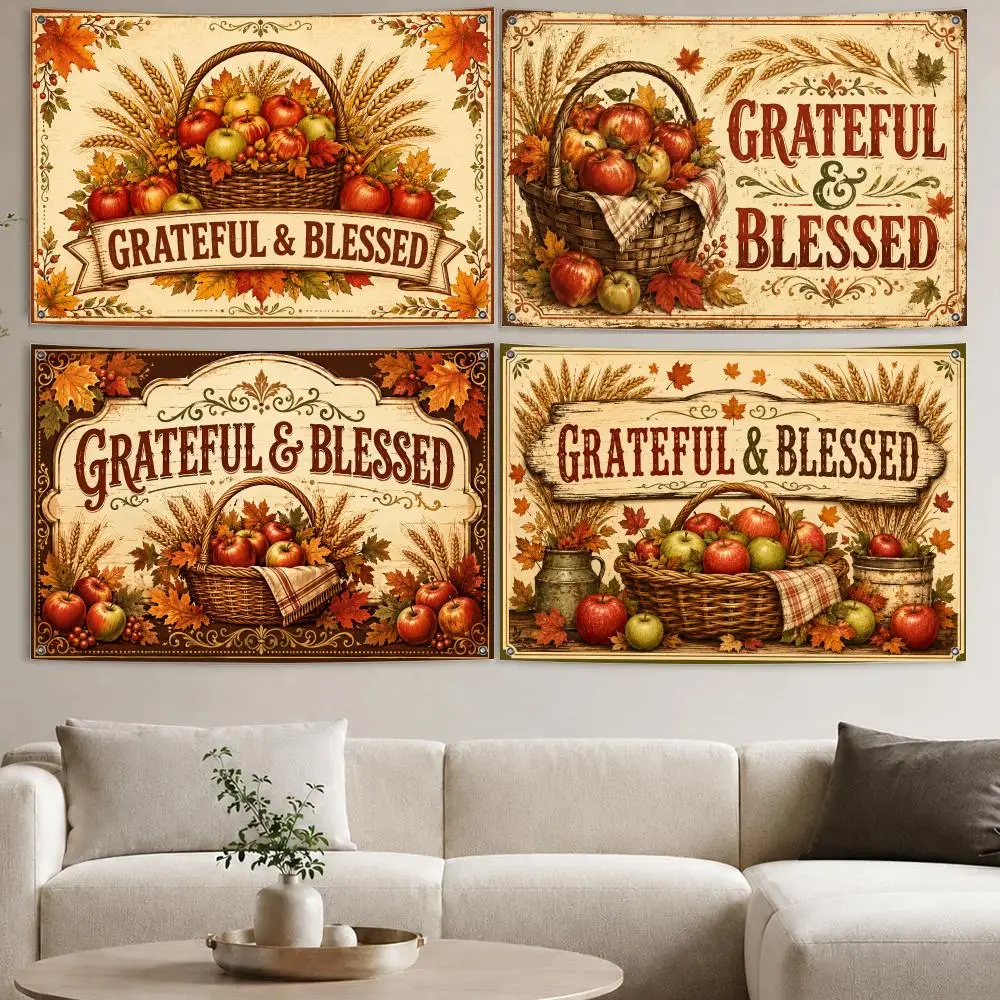 GRATEFUL & BLESSED Flags Aesthetic Wall Tapestry Printed Wall Hanging Living Room Party Outdoor Decor