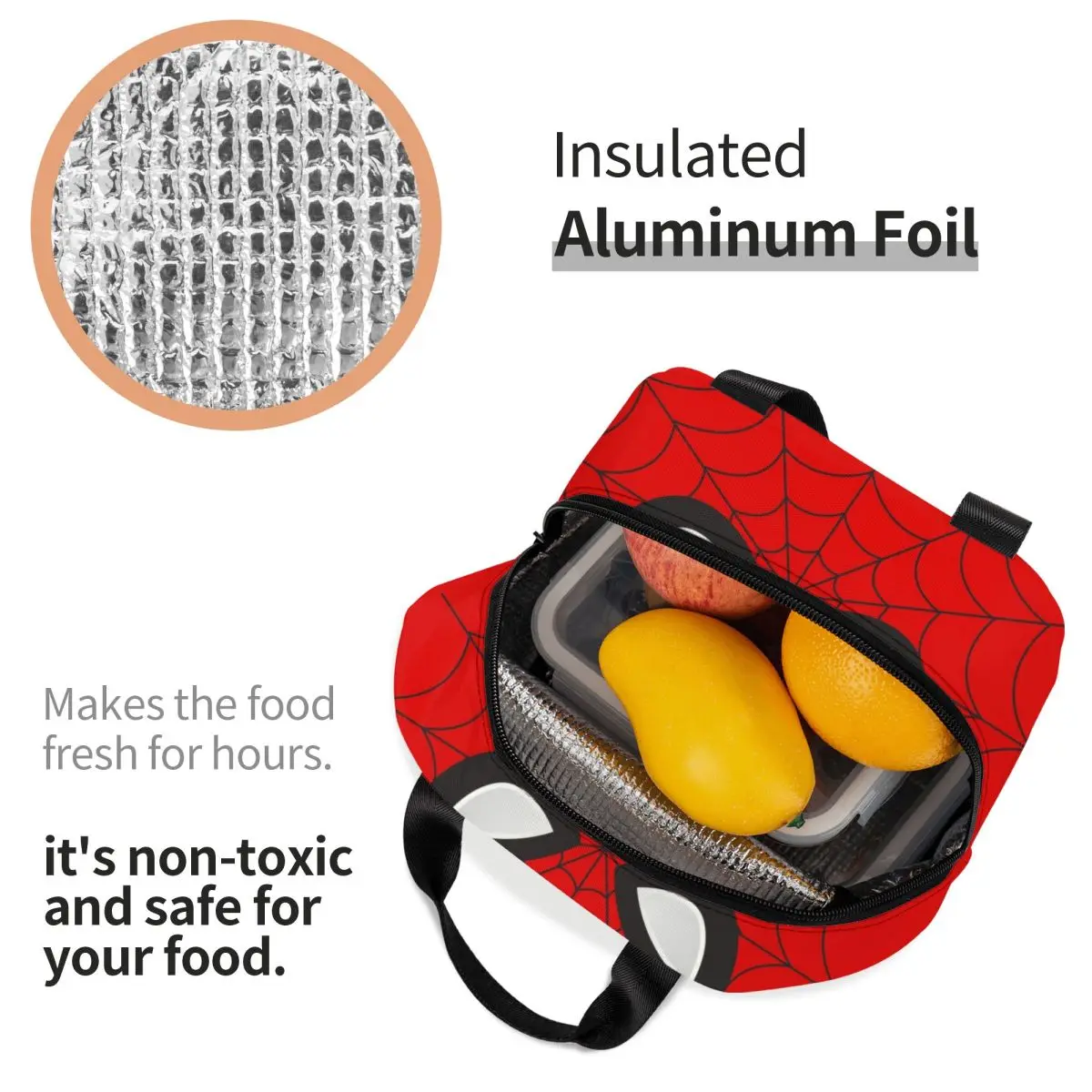 Custom Classic Red Spider Web Lunch Bag Men Women Cooler Thermal Insulated Lunch Boxes for Kids School Children