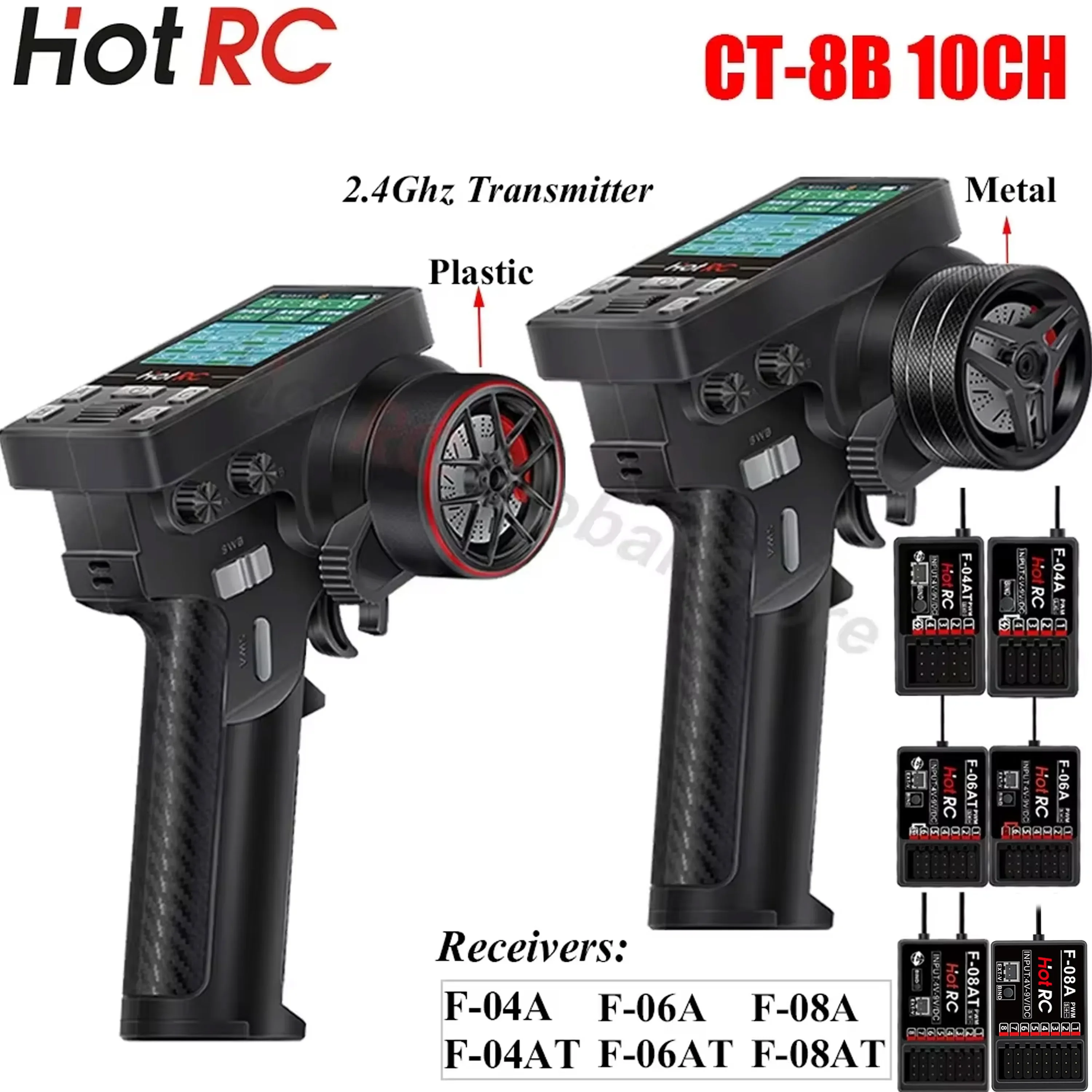 

HOTRC CT-8B 10CH 8 Channel 2.4Ghz Color Screen Remote Control 8CH F-08A F-08AT Gyro Receiver Transmitter for RC Car Boat Tank