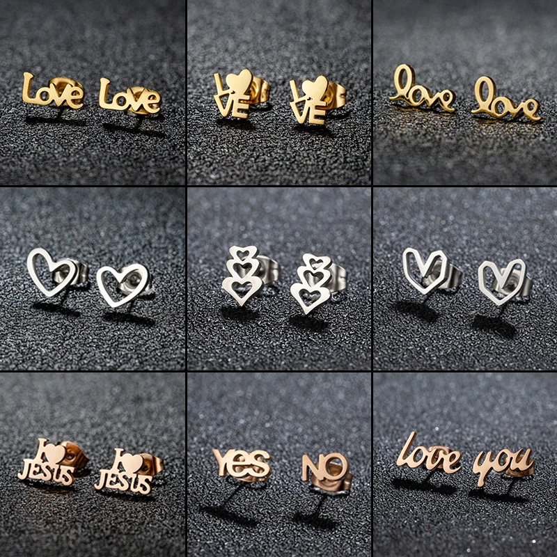 Romantische Edelstahl LOVE Ohrringe Asymmetrischer Alphabet-Ohrschmuck Paar-Valentinstag-Ohrringe Geschenke Accessoires