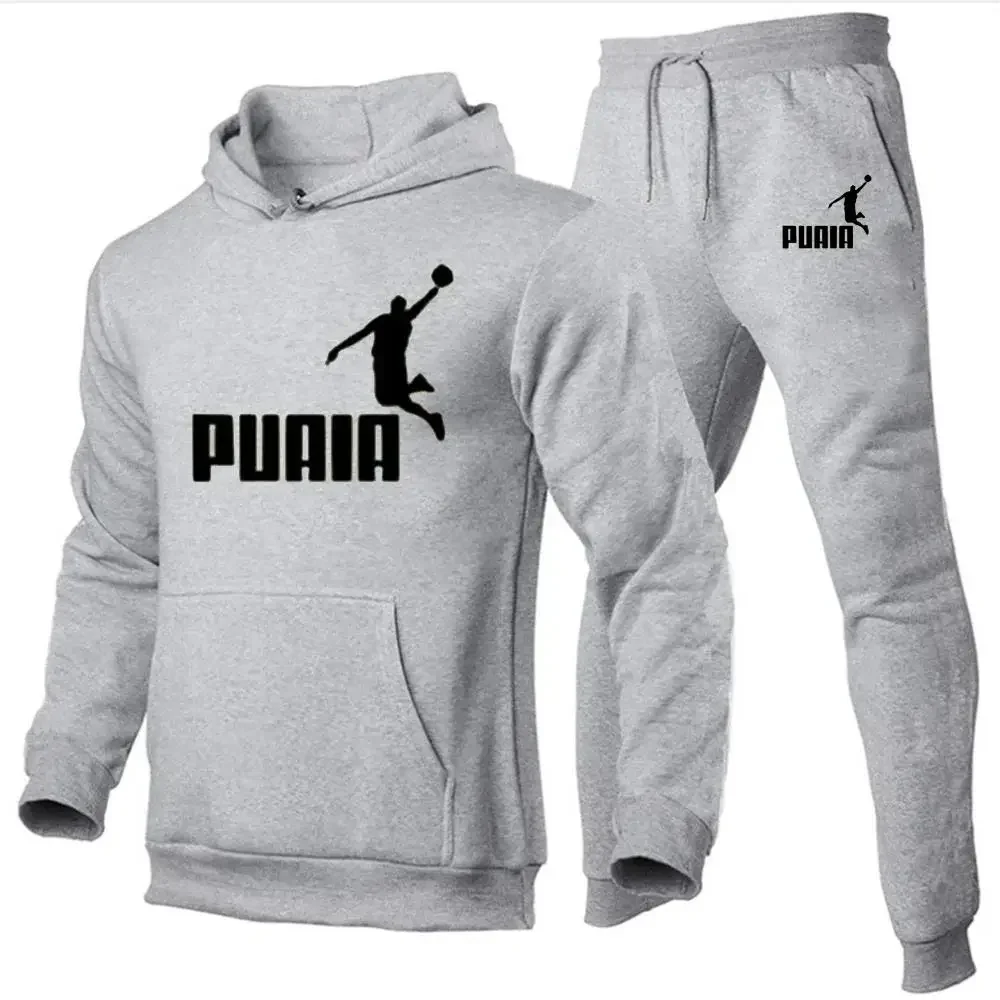 

Men's casual sports suit, fashionable hooded sweatshirt+pants set, outdoor running and fitness sportswear, autumn and winter men
