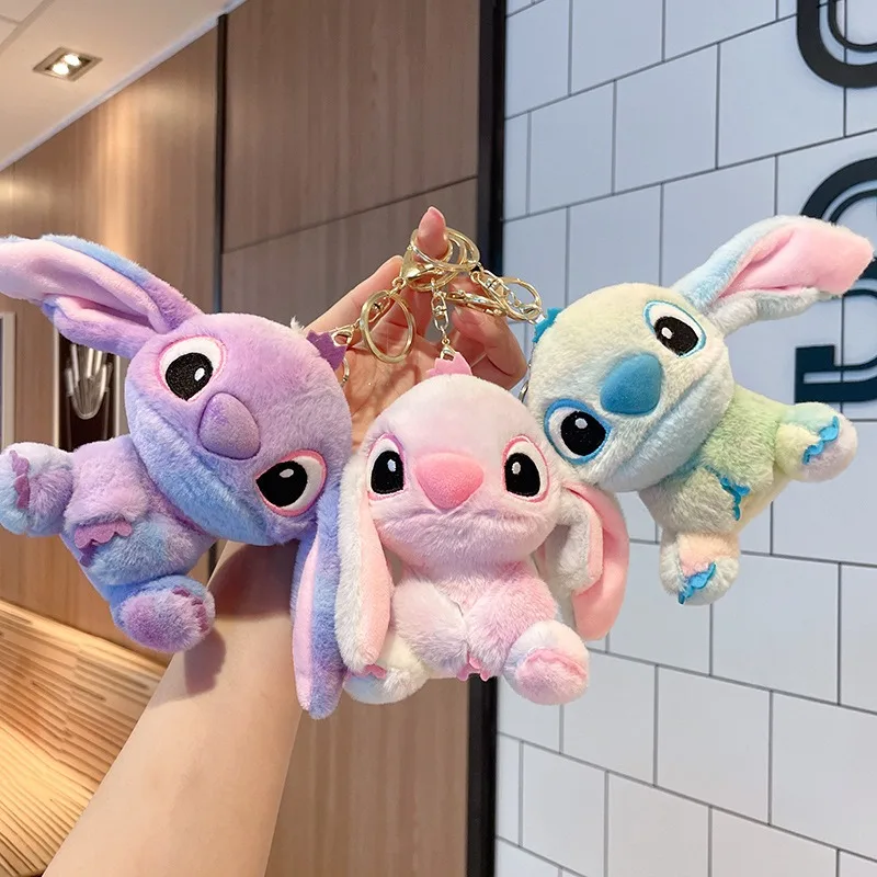 Disney Stitch Plush Pendant Doll, Chaveiro dos desenhos animados, Brinquedo para criança, Namorada, Decoração de mochila, Presente de Natal, Novo, 12cm