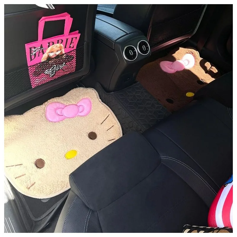 Cartoon Hellokittys Doll Shaped Car Plush Floor Mats Kawaii Auto Interior Decoration Accessories Anti Slip Absorbent Floor Mat