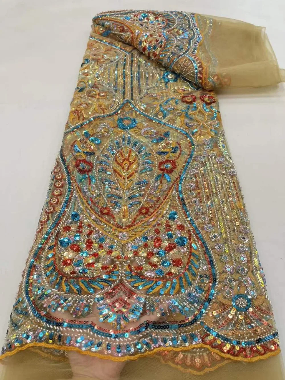 

Премиальная красочная клетчатая вышитая кружевная ткань с блестками, ткань с блестками из бисера для свадебного платья, тюлевая ткань