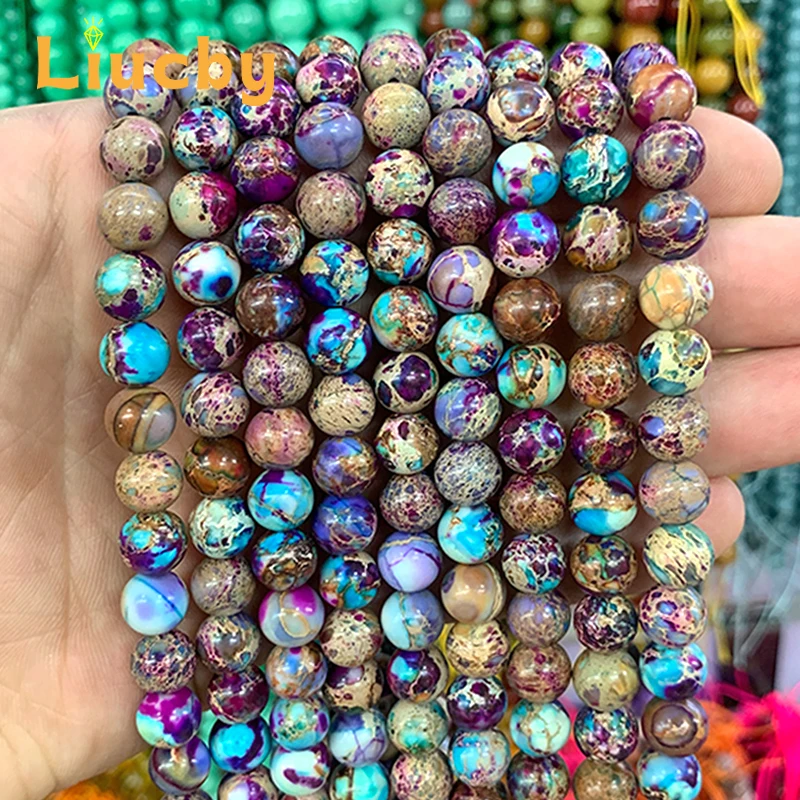 mixed color Natural Stone Patterned stone Purple Blue Round bead For Jewelry Making DIY Accessories Bracelet 15\