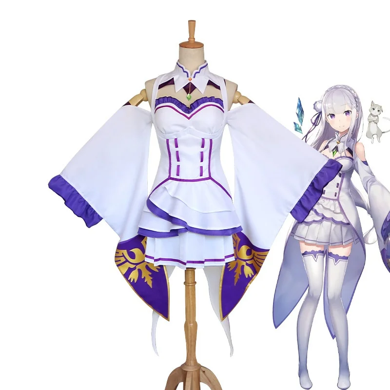 Mira cosplay costume from another world, women's white purple dress, Halloween party performance uniform view 6