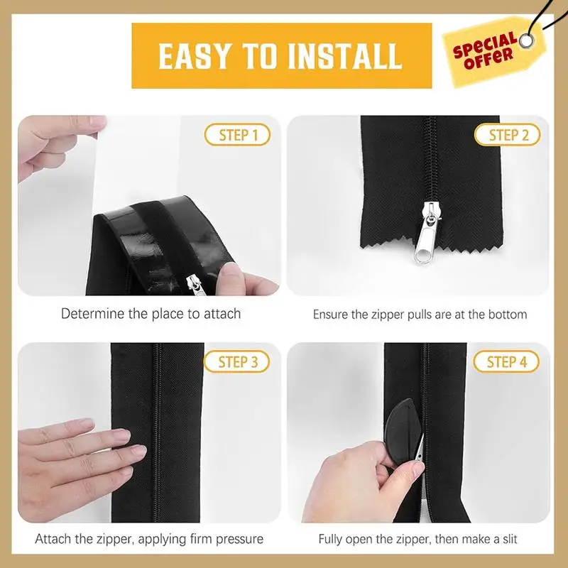 

Classy-Heavy Duty Zippers,2-Pack Dust Barrier Zippers With Plastic Sheet Cutter,Double Sided Tent Zippers For Indoors,3In X 7Ft
