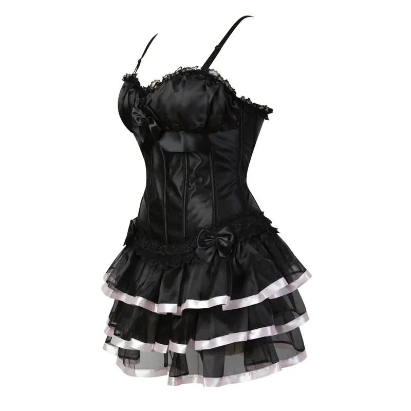 Sexy Strap Corsets Dress Lace Up Bustiers Lingerie Women Plus Size Costume Overbust Burlesque Corset and Skirt Set Tutu Corselet