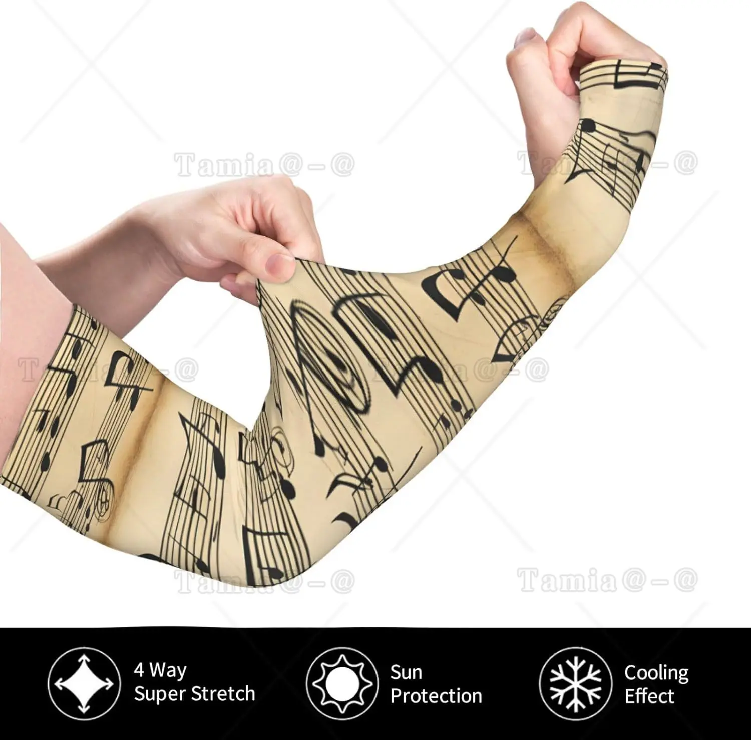 Musical Notes Print Adult Cooling Arm Cover Unisex Fit for Sunlight Exposure and Outdoor Activities Black One Size