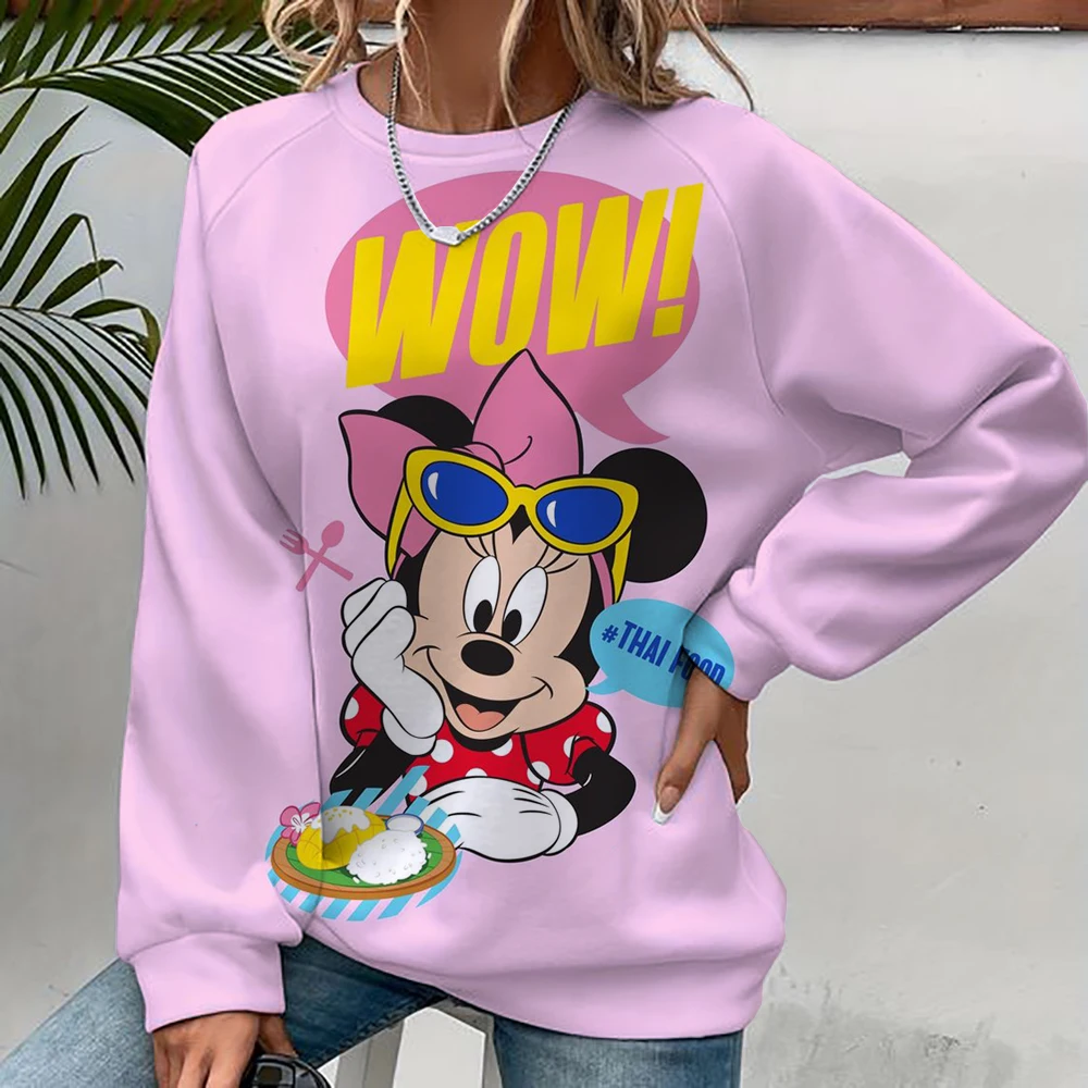 المرأة ديزني ميكي ماوس طباعة كم طويل البلوز خمر الكورية Harajuku Y2k الجمالية كبيرة الحجم الكتابة على الجدران طباعة البلوز #2