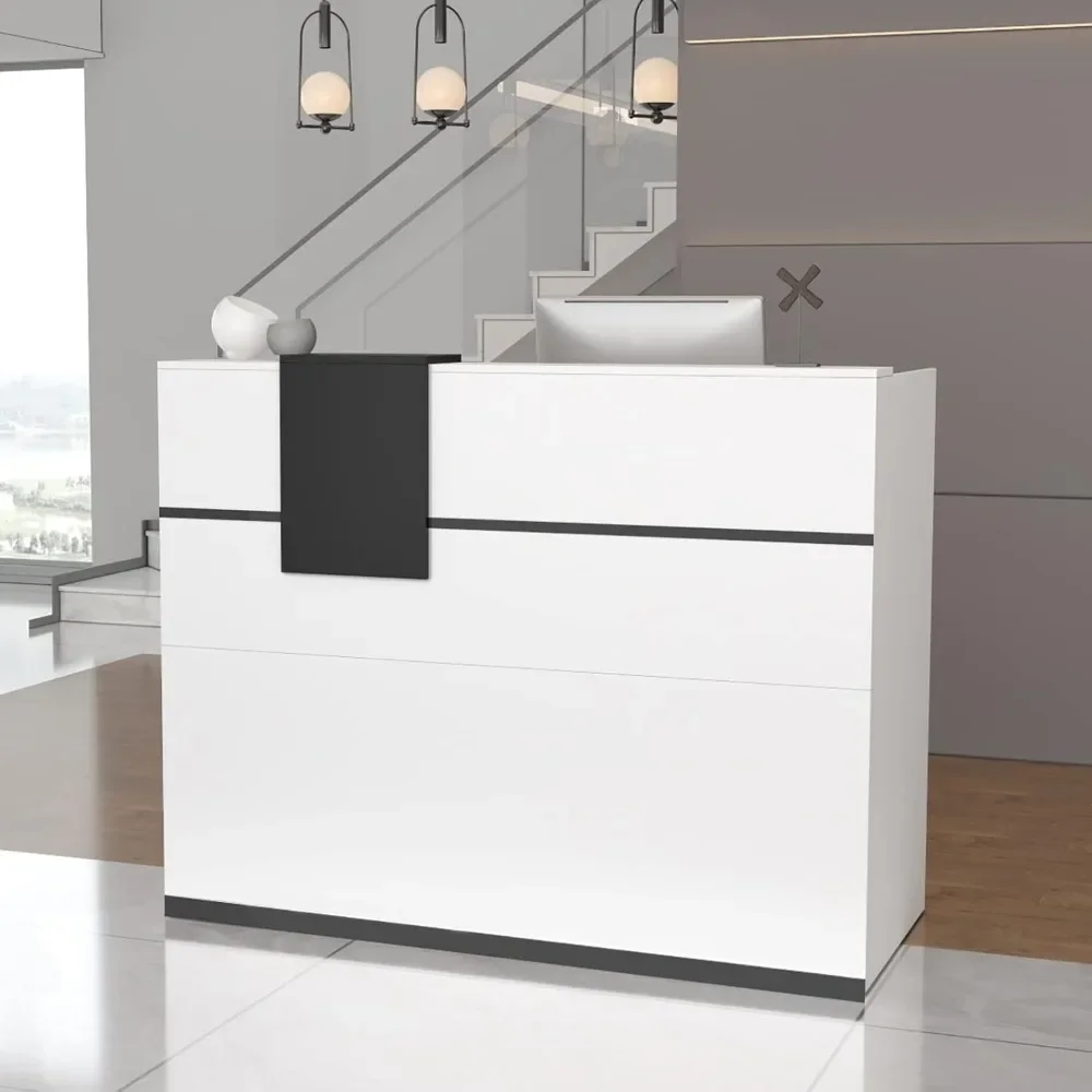 

Reception Counter Desk with Adjustable Shelf & Lockable Drawersfor Salon Reception Room Checkout Office, White